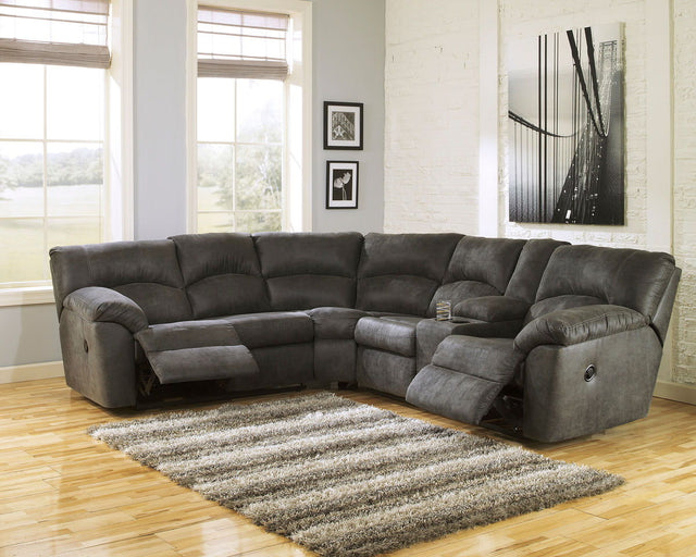 Tambo - Reclining Sectional Dark Gray 2-Piece Reclining Sectional by Signature Design by Ashley® | Bel Furniture
