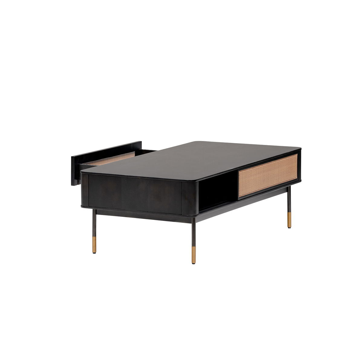 Solid Wood And Steel Coffee Table With Drawer And Shelf - Black / Brown