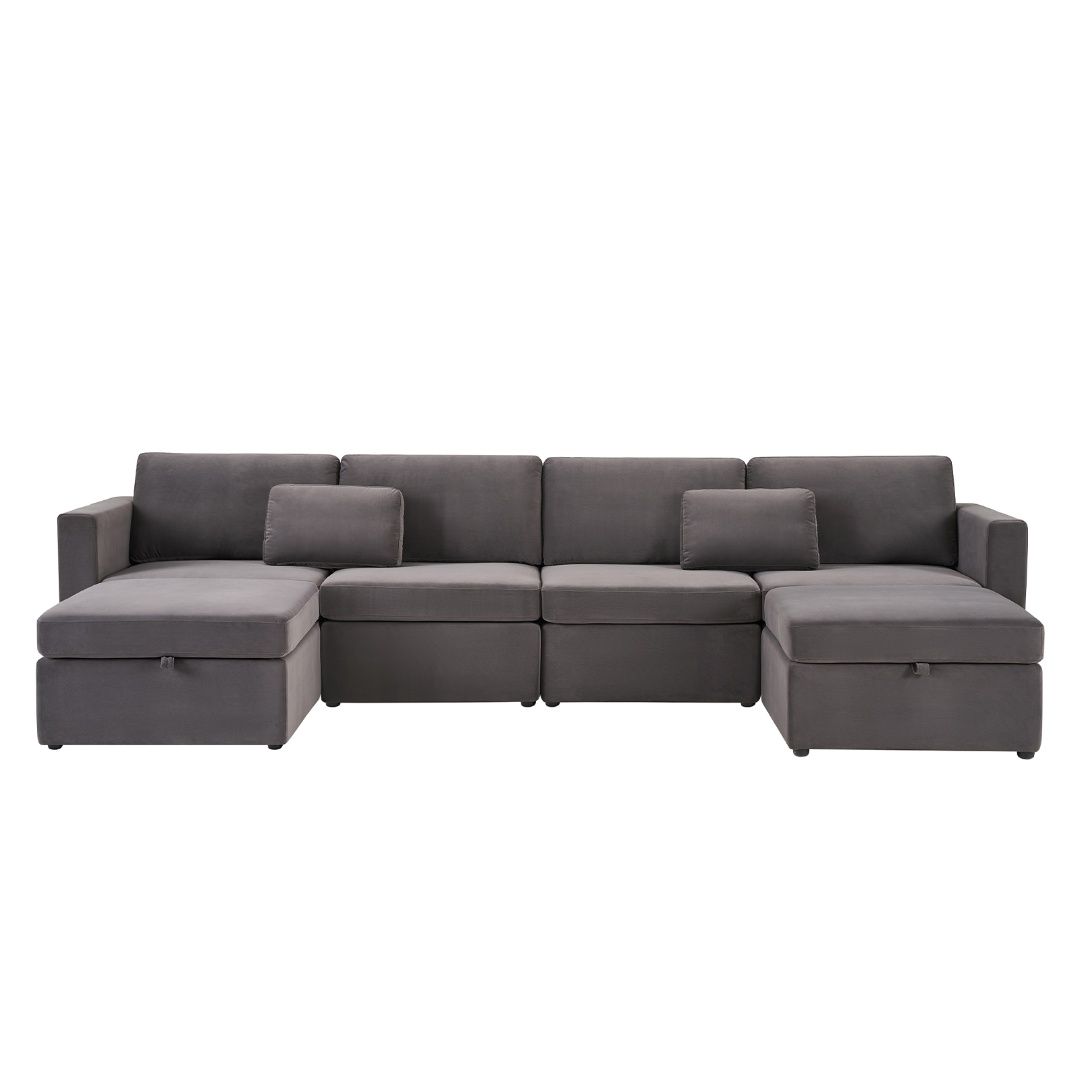 Modern Velvet Modular Sectional Sofa, Convertible Sofa Set With Pillows, Oversized Sectional Couches With Storage Ottomans For Living Room, Loft, Apartment, Office