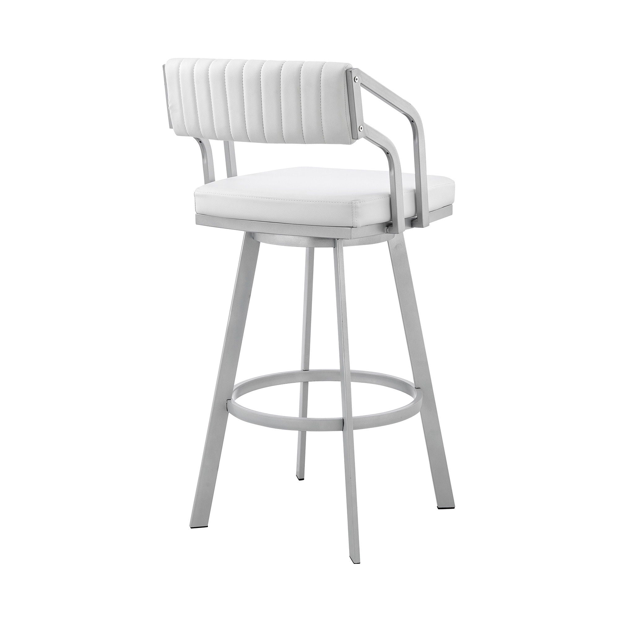 40" Swivel Low Back Bar Height Bar Chair - White / Silver