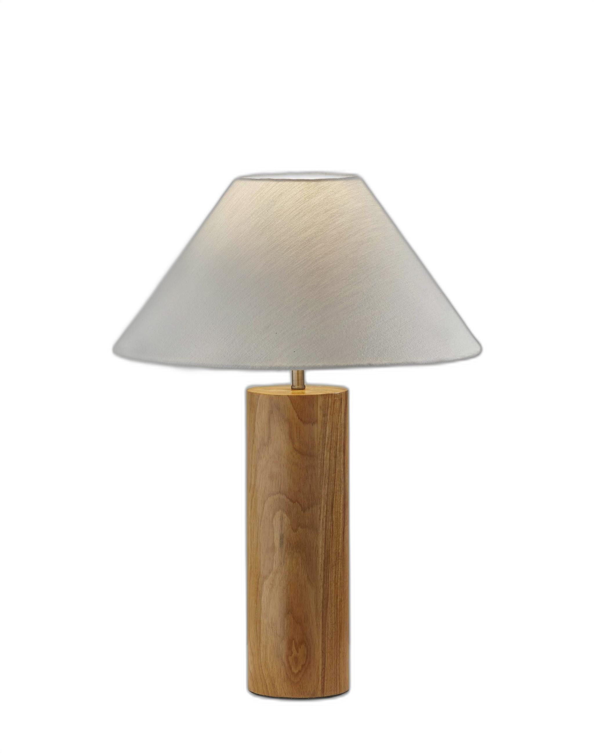 Solid Wood Cylinder Table Lamp With White Cone Shade - Natural