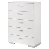 Felicity - 5-Drawer Bedroom Chest - White High Gloss by CoasterEssence | Bel Furniture