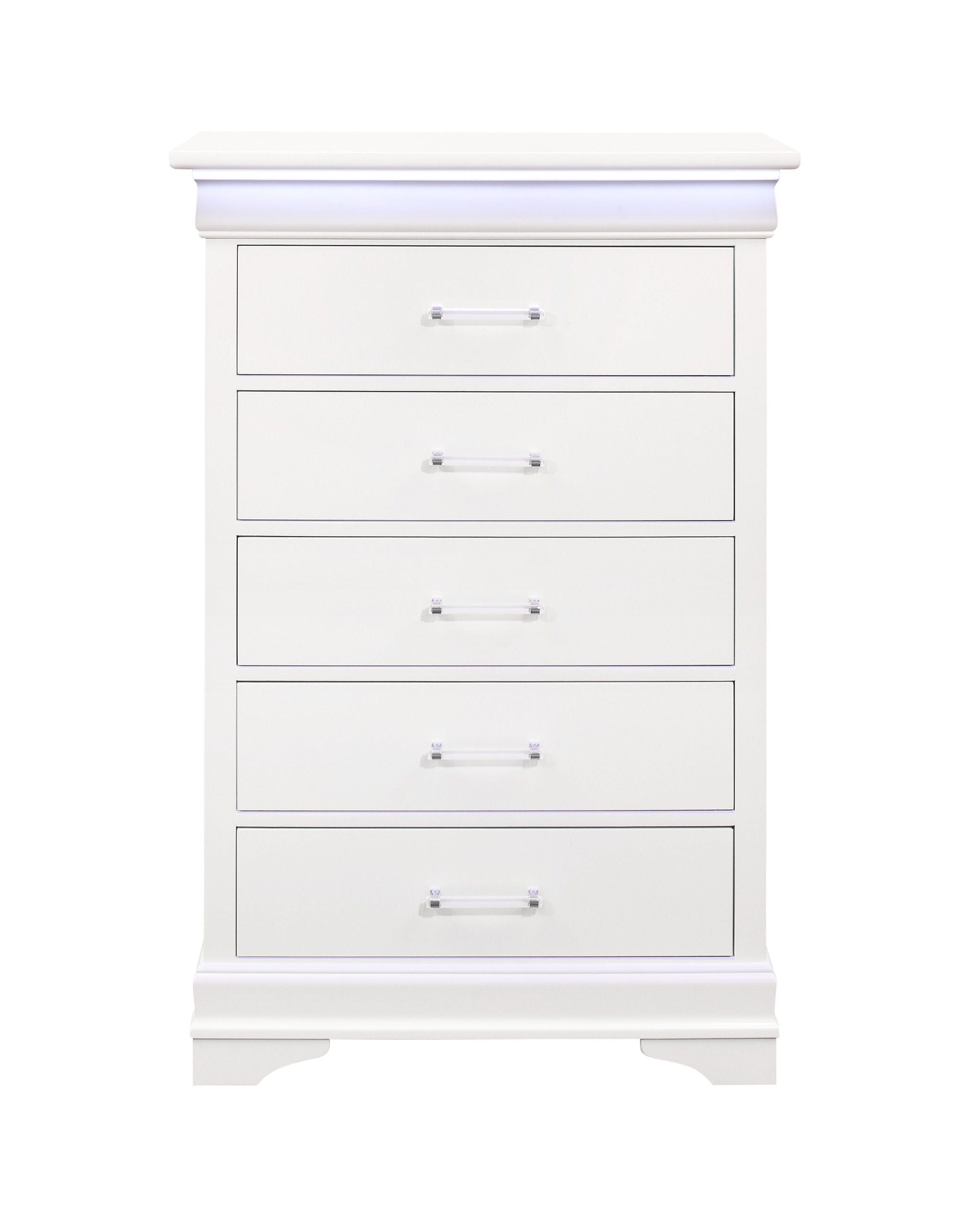 Solid Wood Five Drawer Chest With Led Lighting - White