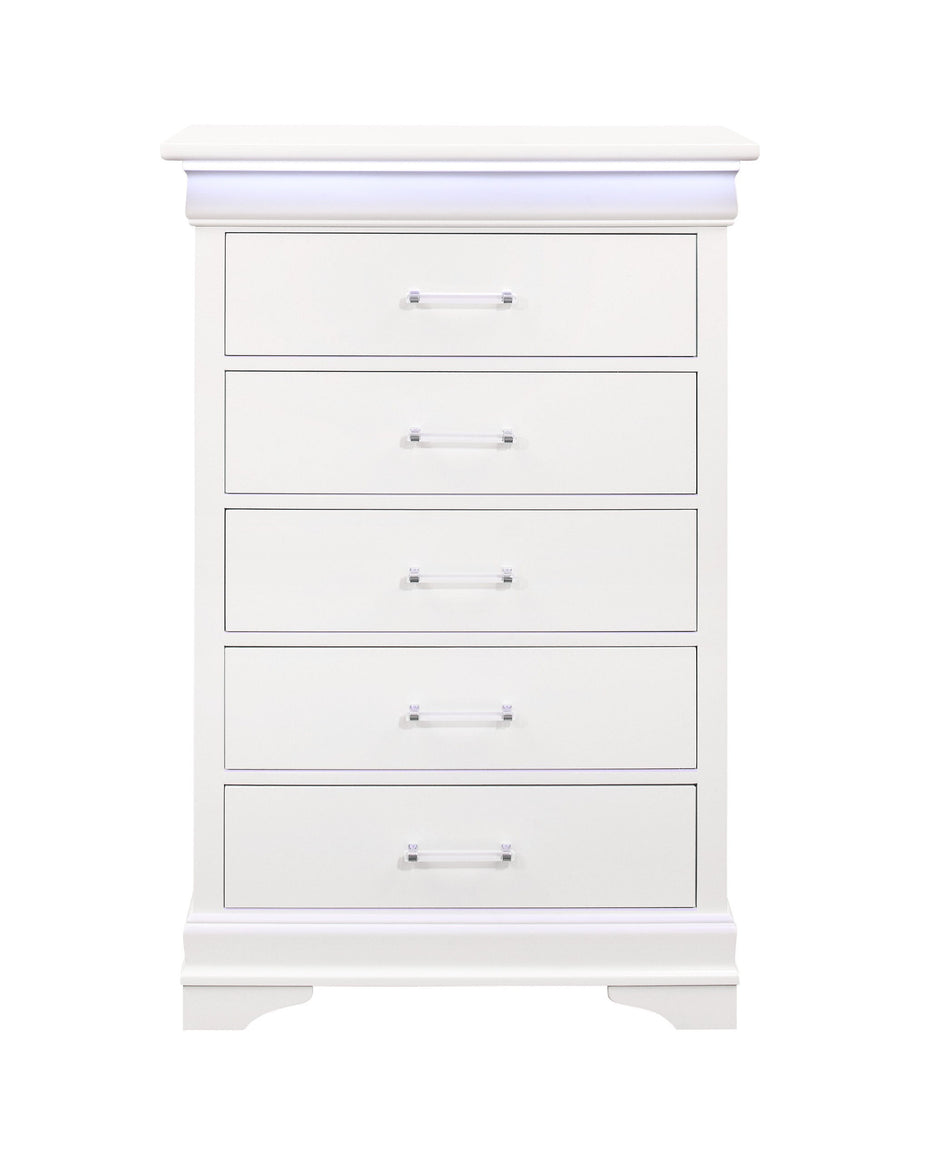 Solid Wood Five Drawer Chest With Led Lighting - White