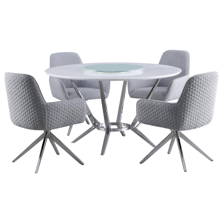 Abby - 5 Piece Round Dining Table Set - White High Gloss