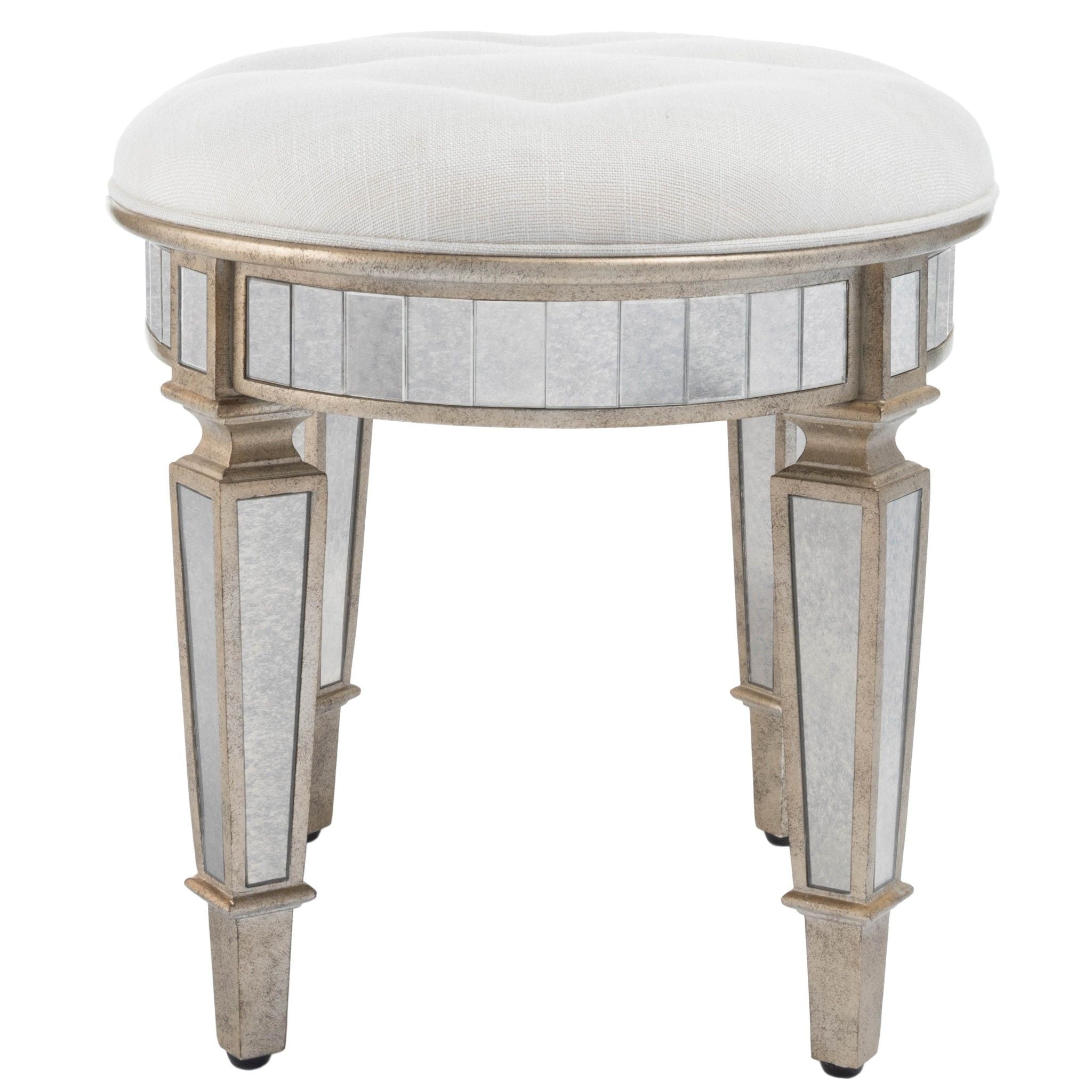 Linen Metallic Round Ottoman - Silver / Cream