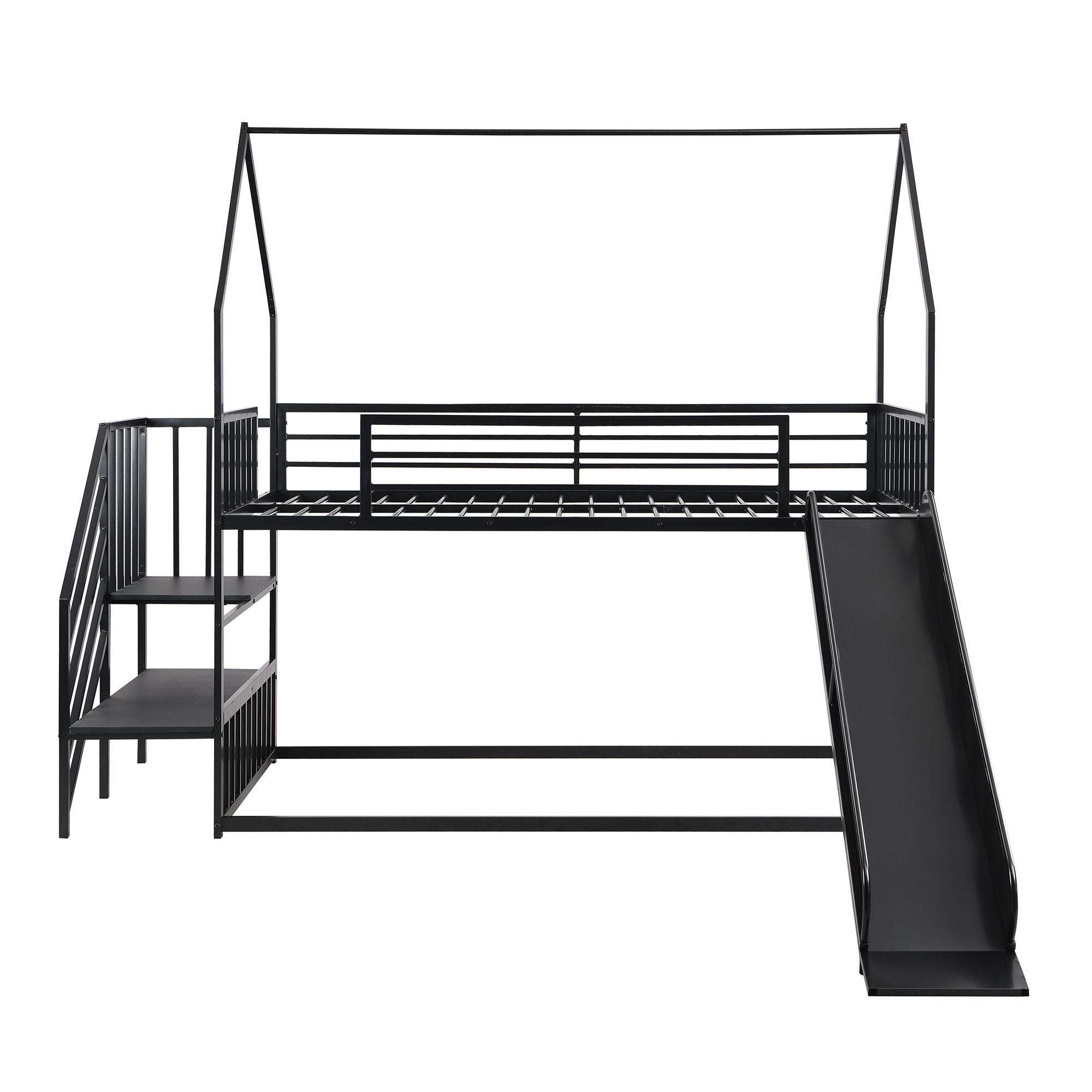 Twin Over Twin Metal Bunk Bed House Bed With Slide And Staircase