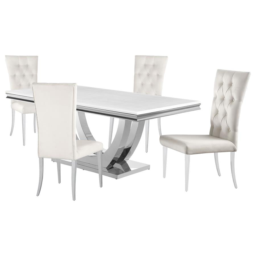 Kerwin Rectangular Dining Table Set White and Chrome
