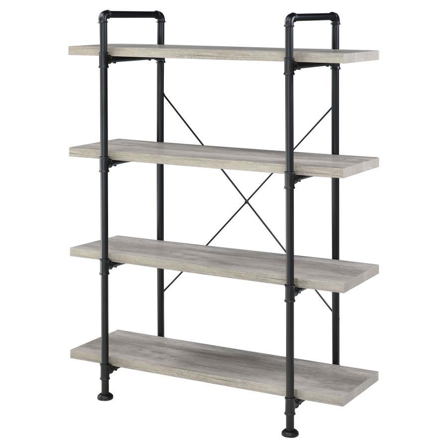 Delray - 4-Shelf Bookshelf - Gray Driftwood And Black