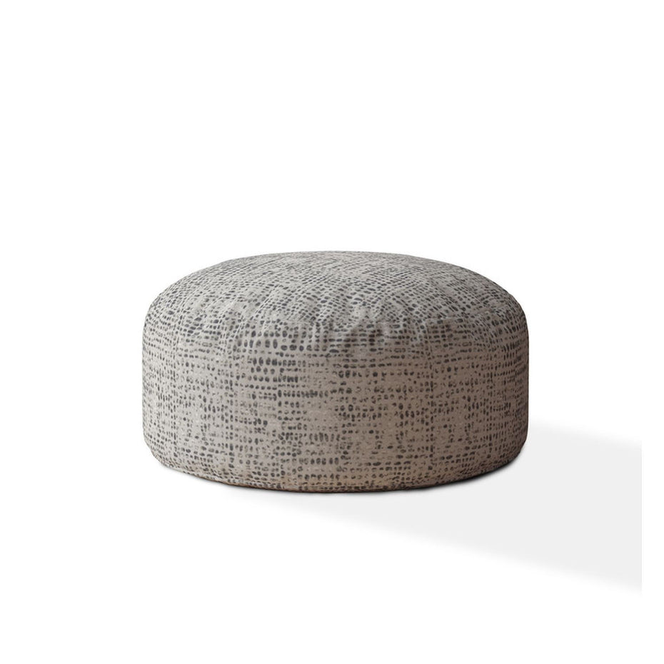 Canvas Round Abstract Pouf Cover - Black / Gray