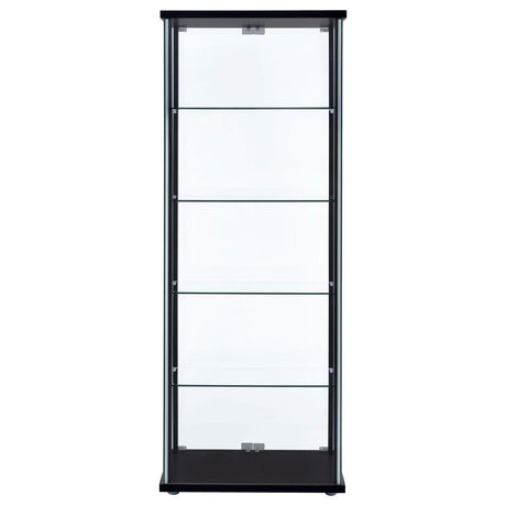 Delphinium - 5-Shelf Clear Glass Curio Display Cabinet - Black by CoasterEveryday | Bel Furniture
