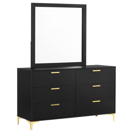Kendall - 6-Drawer Dresser With Mirror Black by CoasterEveryday | Bel Furniture