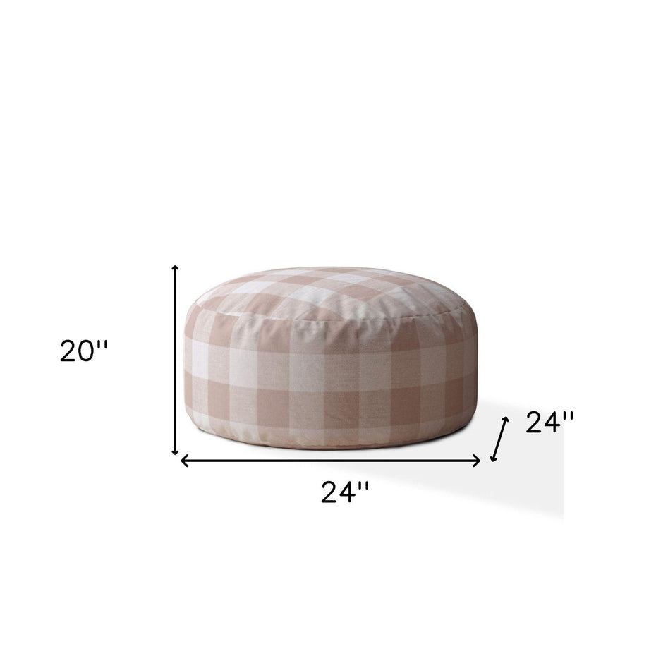 Cotton Round Gingham Pouf Cover - Pink / White