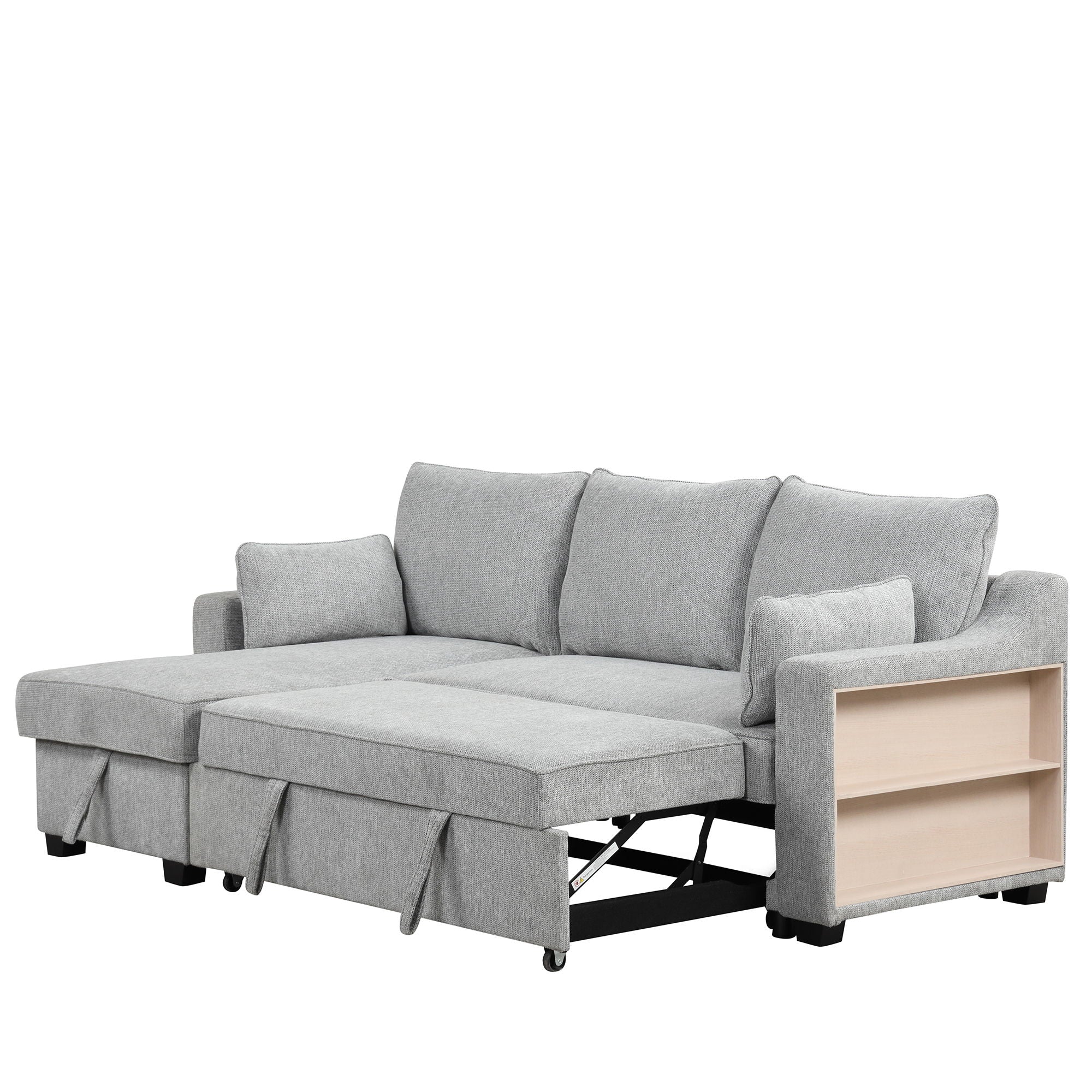 Pull Out Sleeper Sofa L-Shaped Couch Convertible Sofa Bed With Storage Chaise, Storage Racks And USB Ports