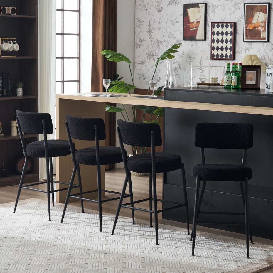 Modern Teddy Fabric Upholstered Bar Stools - Black Legs