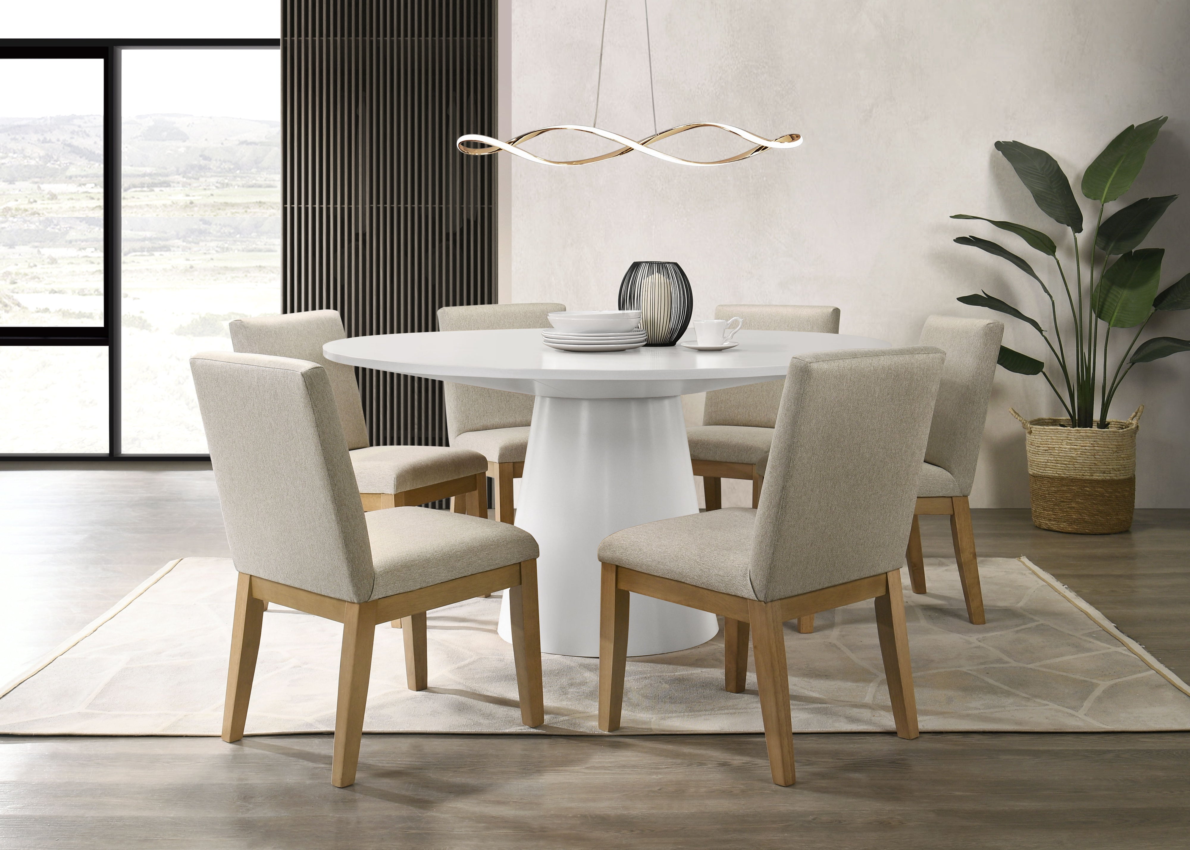 Jasper - 7 Piece Round Dining Table Set With Driftwood Finish Chairs - White