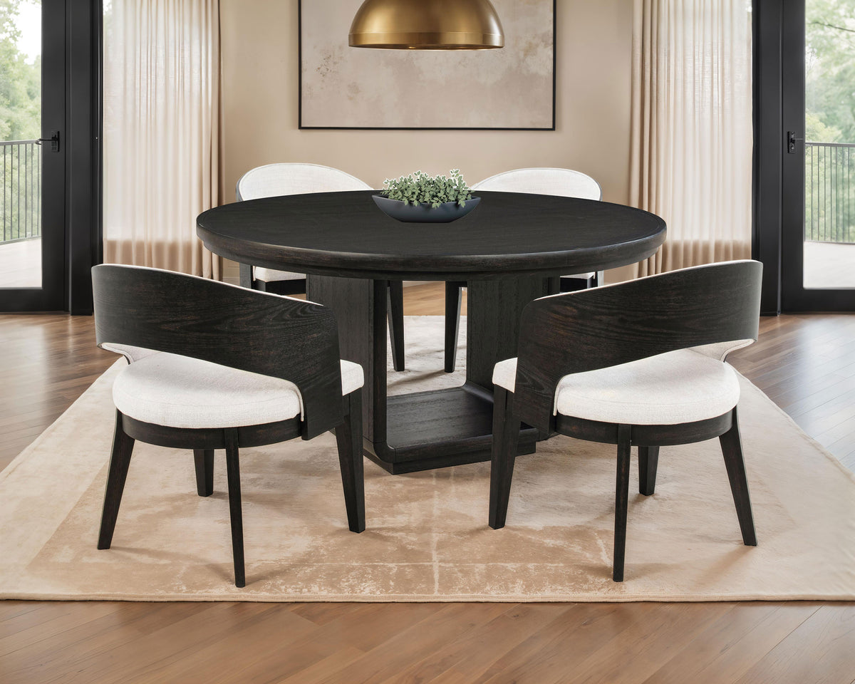 Leandro - 5 Piece Round Dining Table Set - Burnished Black