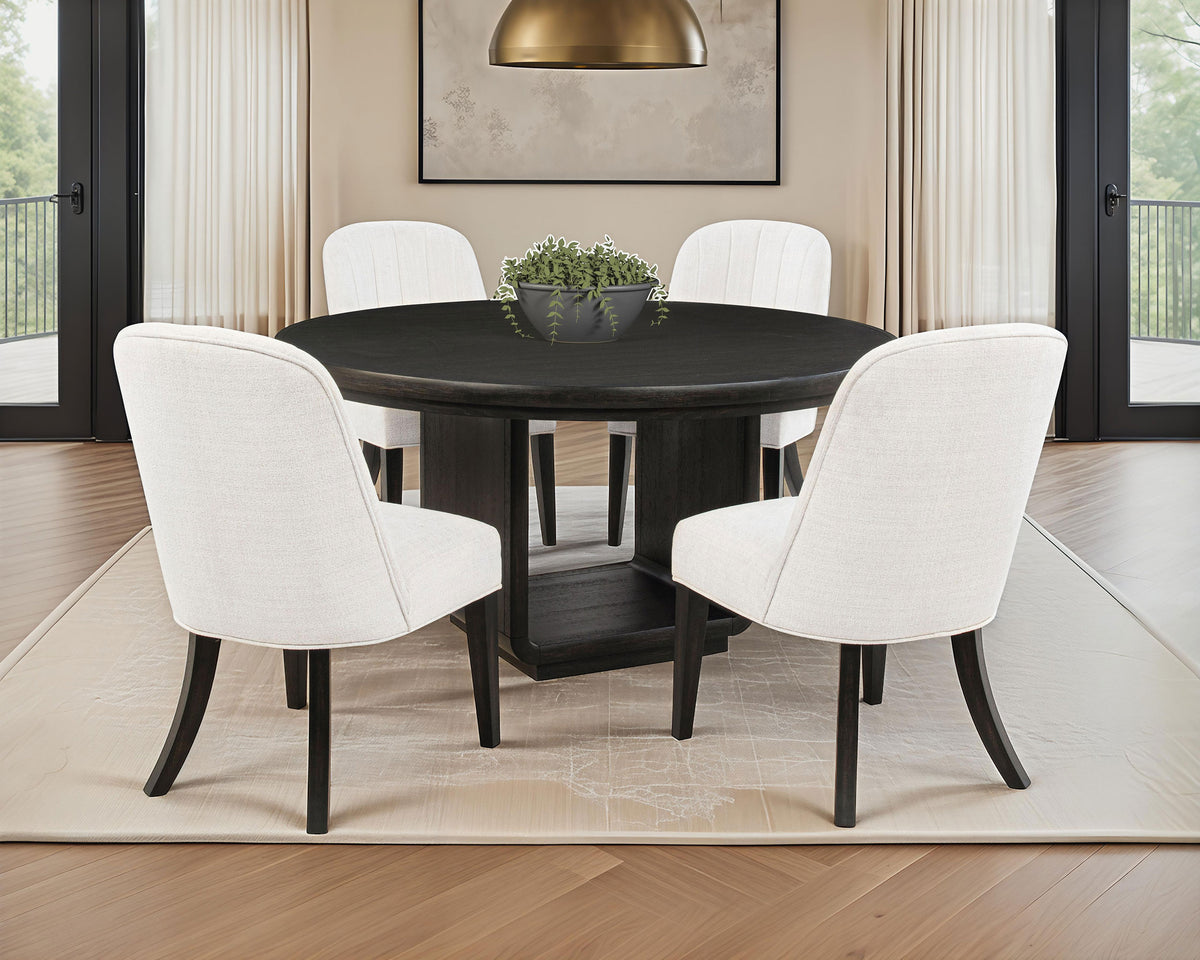 Leandro - 5 Piece Round Dining Table Set - Cream / Burnished Black