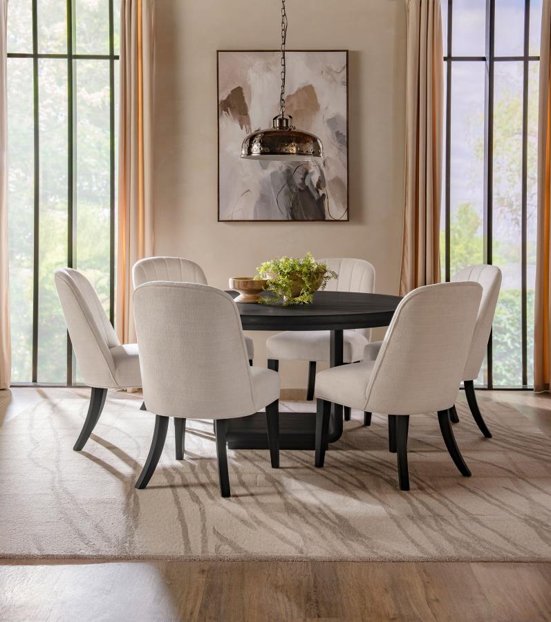Leandro 7-piece Round Dining Table Set Cream and Burnished Black
