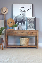 Esther - 3-Drawer Wood Console Table - Natural Sheesham by CoasterElevations | Bel Furniture