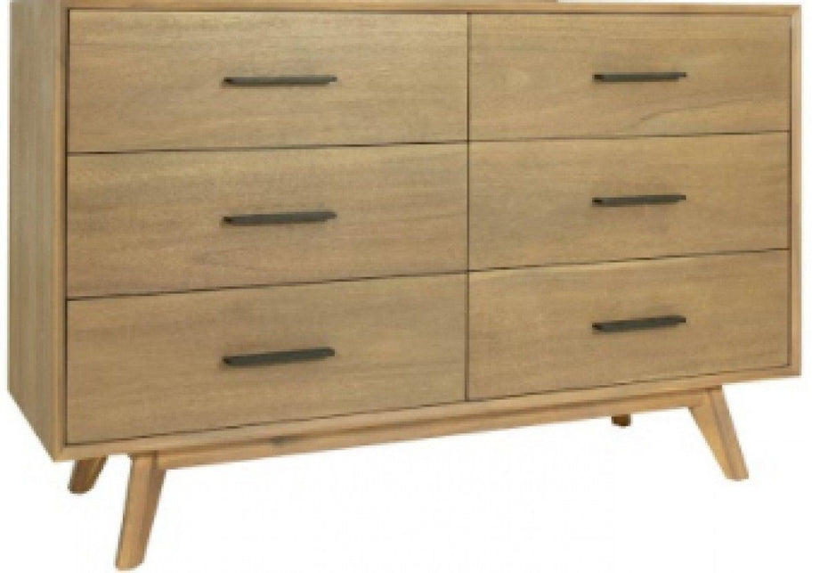 Six Drawer Wooden Double Dresser - Walnut