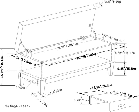 Oregon - Contemporary Storage Ottoman Bench With Tray - view 11
