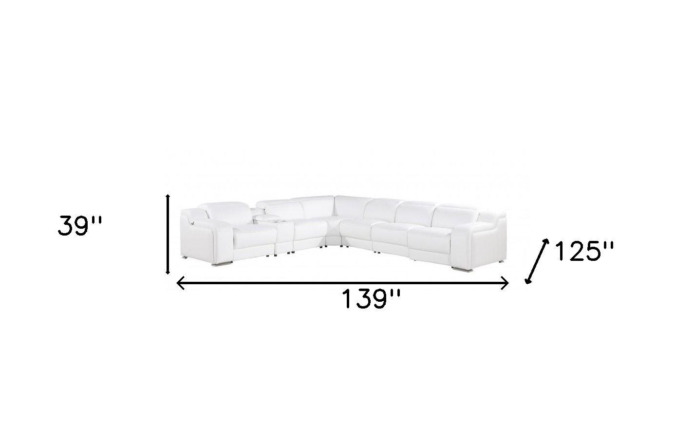 Italian Leather Power Reclining Seats L Shaped Seven Piece Corner Sectional With Console - White