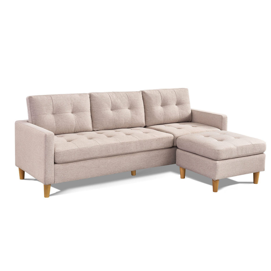 Polyester Blend Sofa With Ottoman With Natural Legs - Beige