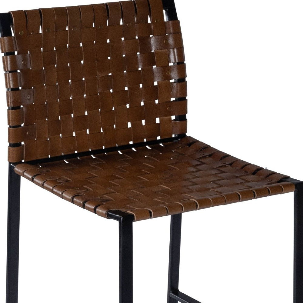 Leather And Steel Bar Chair - Brown / Black