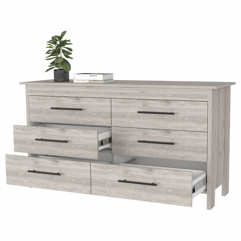 Six Drawer Double Dresser - Light Gray