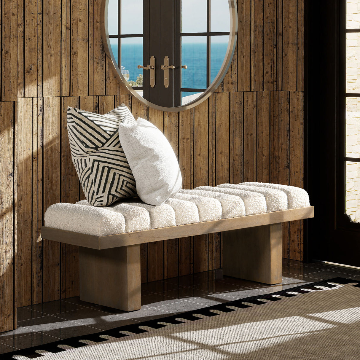 Bella - Upholstered Modern Accent Bench - Ivory White by Jennifer Taylor Home | Bel Furniture