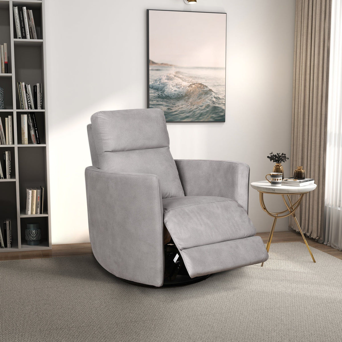 Lawson - Swivel Glider Suede Recliner Chair - Latte by Ashcroft Furniture | Bel Furniture