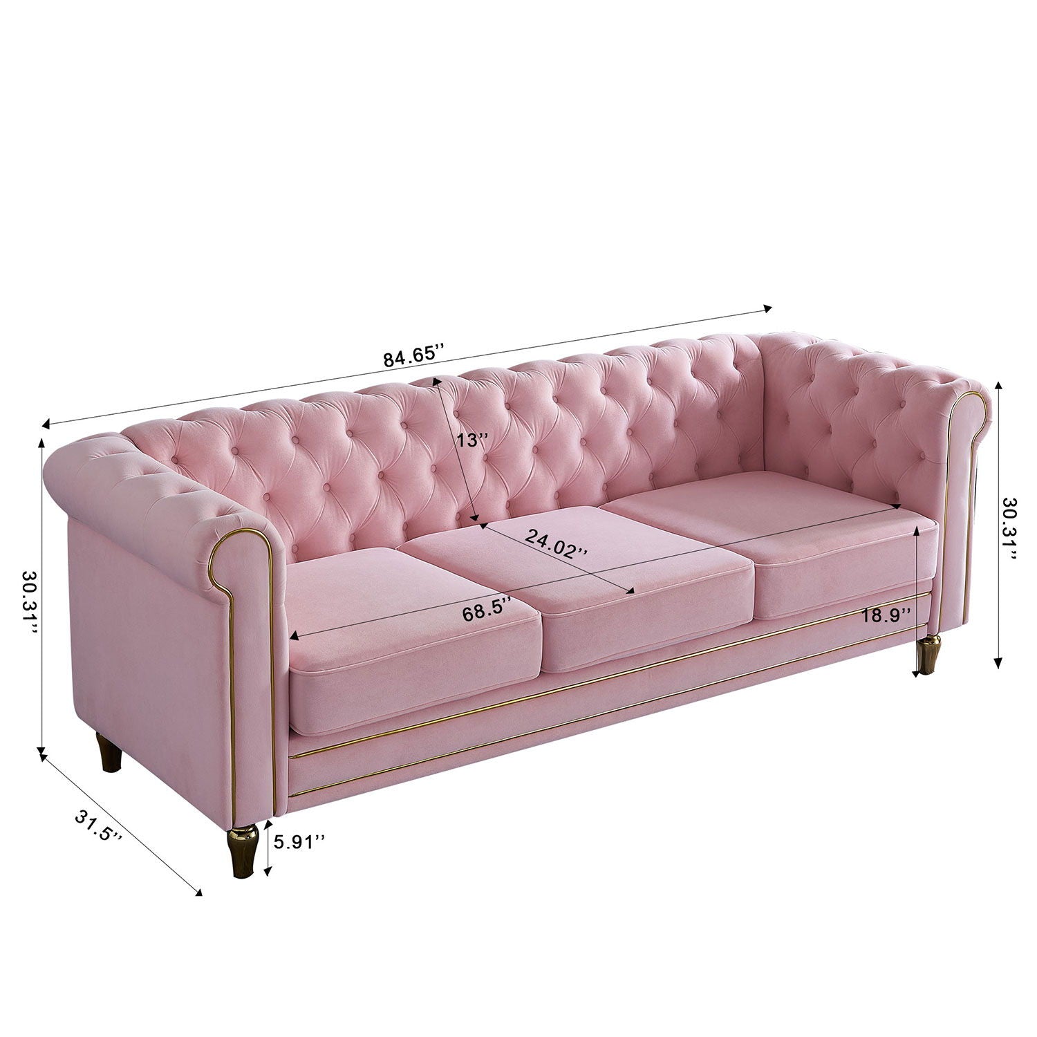 Chesterfield - Velvet Sofa 84.65" For Living Room