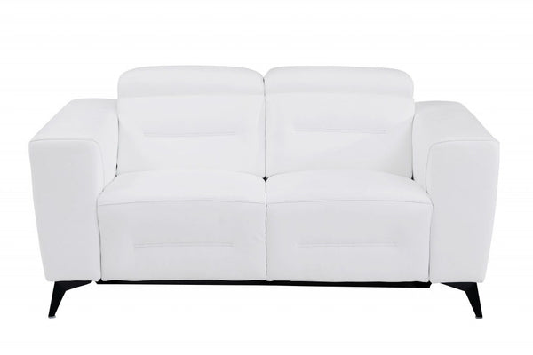 Italian Leather Power Reclining Loveseat - White / Black