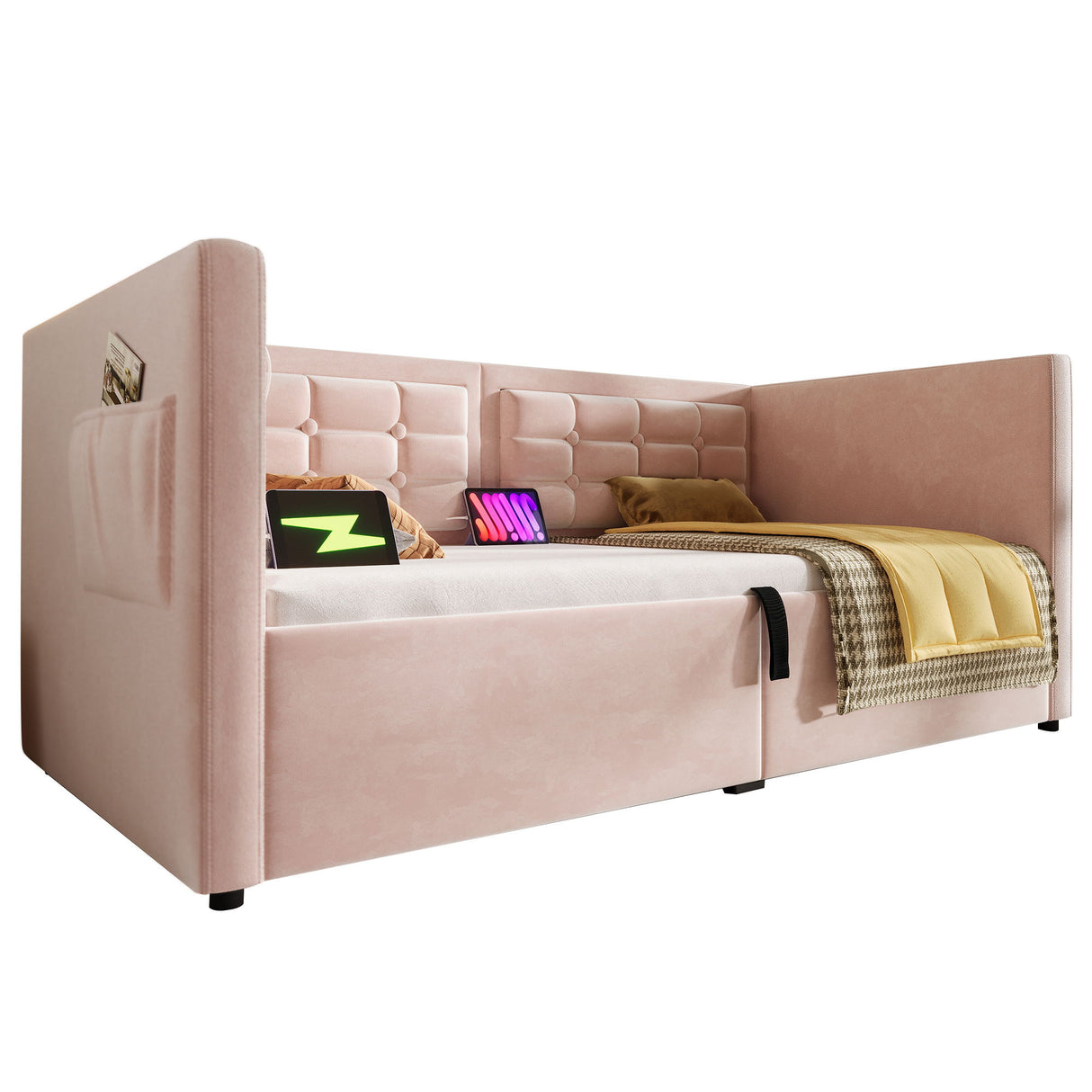 Upholstered Hydraulic Storage Daybed With USB & Type C Charging