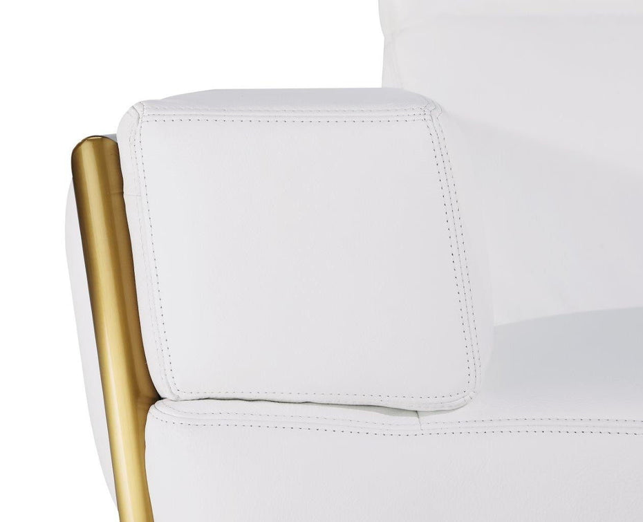 Leather Upholstered Sofa - White / Silver