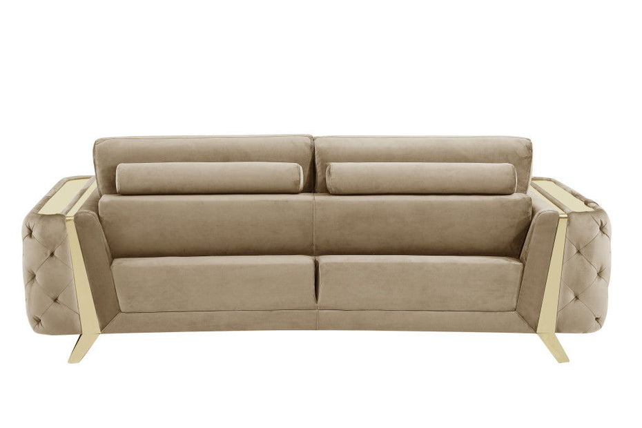 Velvet Love Seat - Beige / Gold