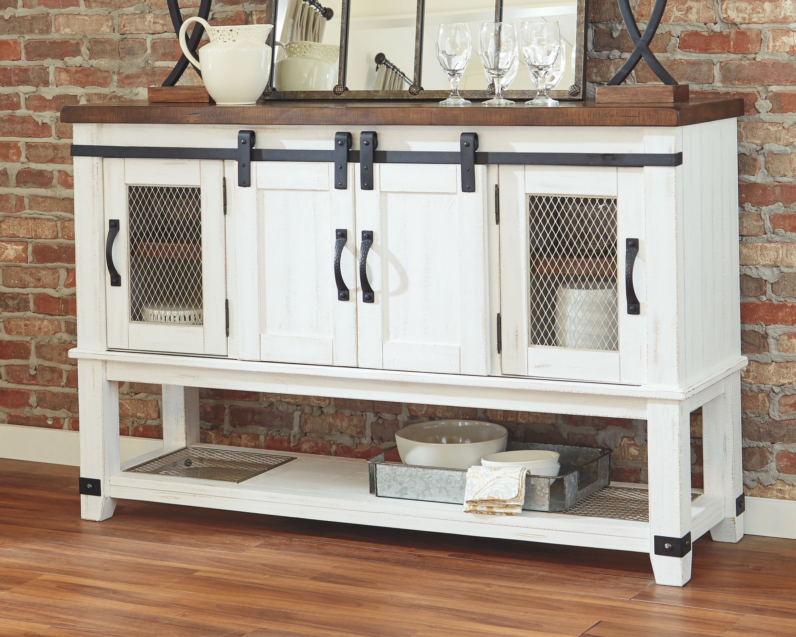 Valebeck - White / Brown - Dining Room Server