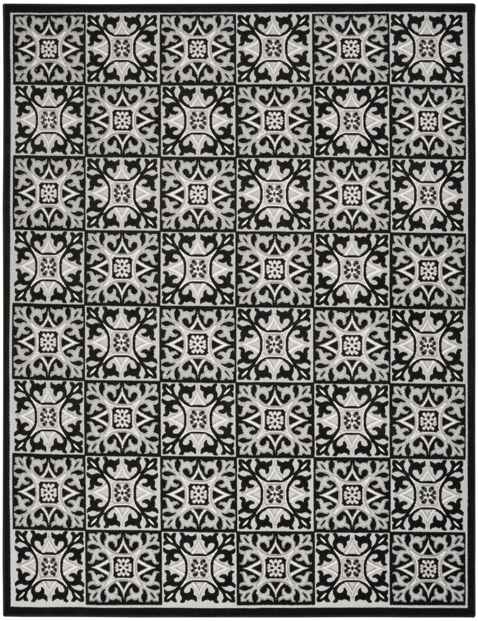 9' X 12' Fleur De Lis Stain Resistant Non Skid Area Rug - Black / White