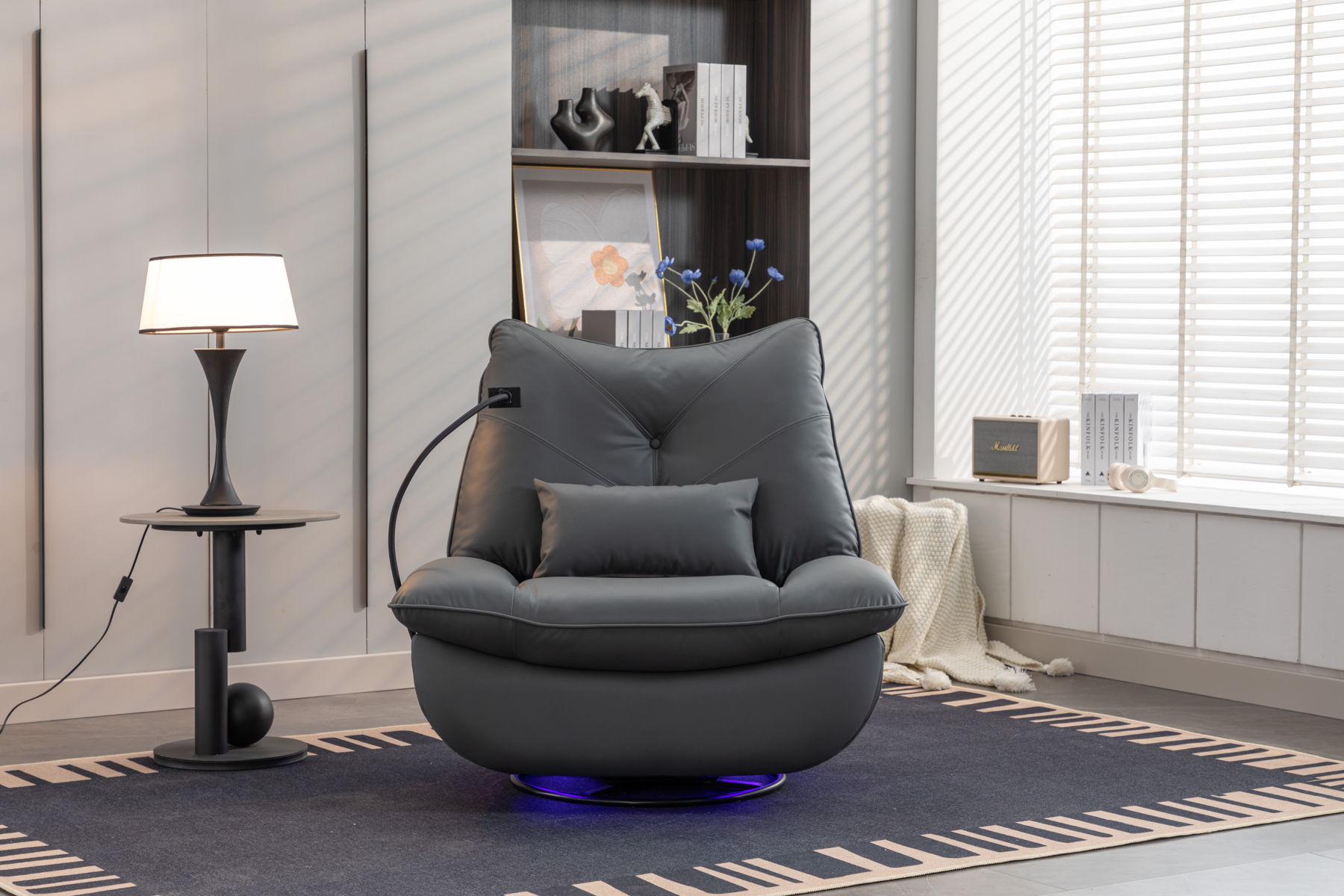 270 Swivel Glider Recliner Chair, Power Recliner Rocking Chair, USB Port Charge For Nursery Chair With Atmosphere Lamp For Living Room Bedroom Apartment