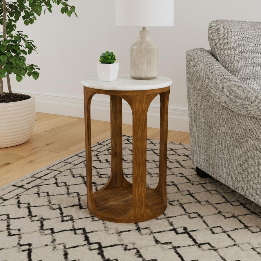 Berkeley - Round Marble Top Side Table - White And Brown by Coaster Fine Furniture | Bel Furniture