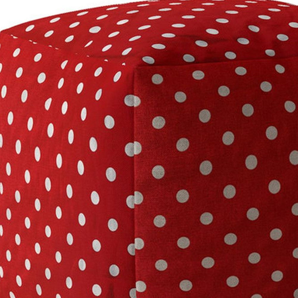 Cotton Polka Dots Pouf Ottoman - Red