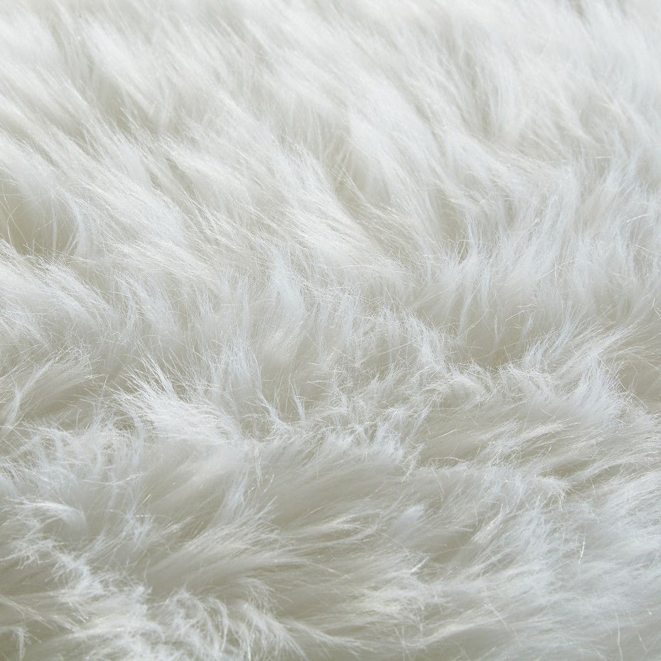 Faux Fur Ottoman - Clear / White