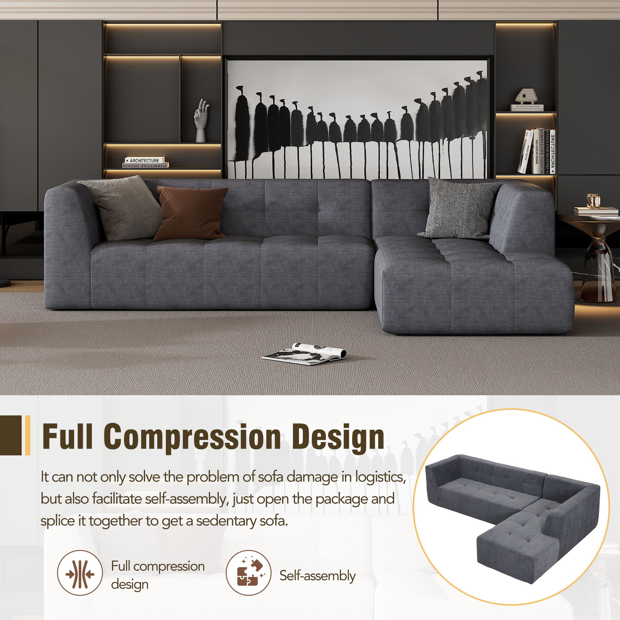 Modular Modular Combination Living Room Sofa Set, Modern Minimalist Sofa, Living Room Upholstered Sofa Bed, Bedroom, 2 Pieces Computer Free Combination, L-Shaped