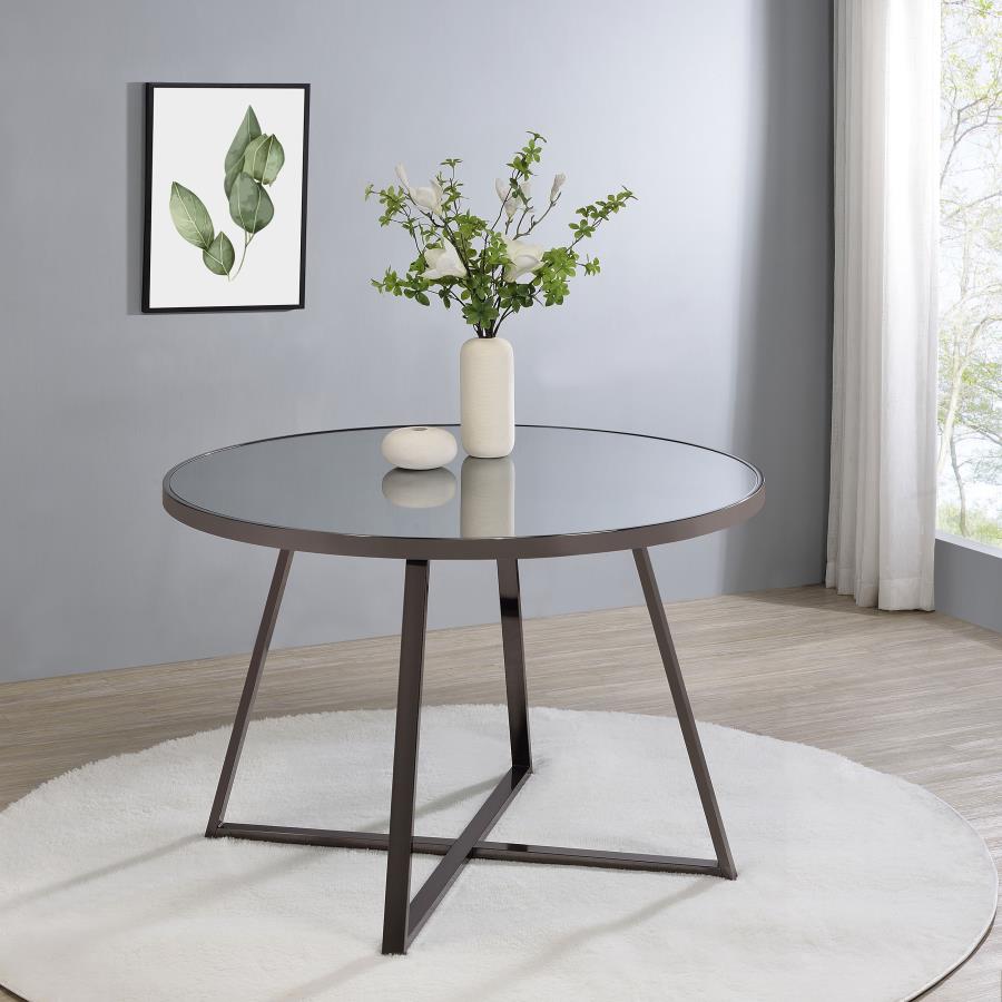 Jillian - Round Mirror Top Dining Table - Black Nickel