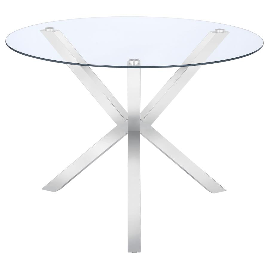 Vance Round Glass Top Asterisk Dining Table Chrome