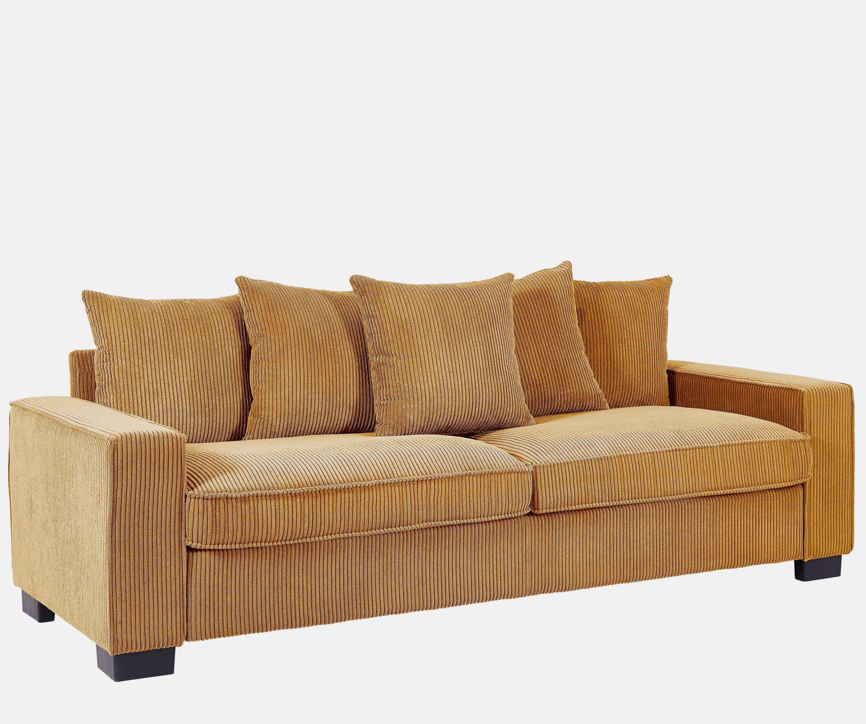 Luxe Corduroy Sofa With 5 Matching Toss Pillows, Sleek Design, Spacious And Comfortable 3 Seater Couch