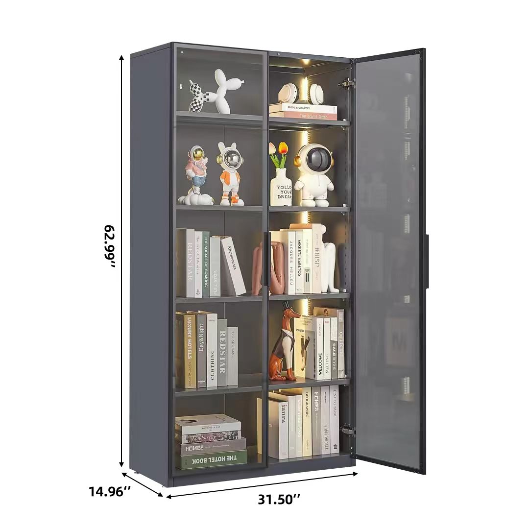 Best Selling New Design Double Door Metal Glass Display Storage Cabinet With Light Strip For Living Room