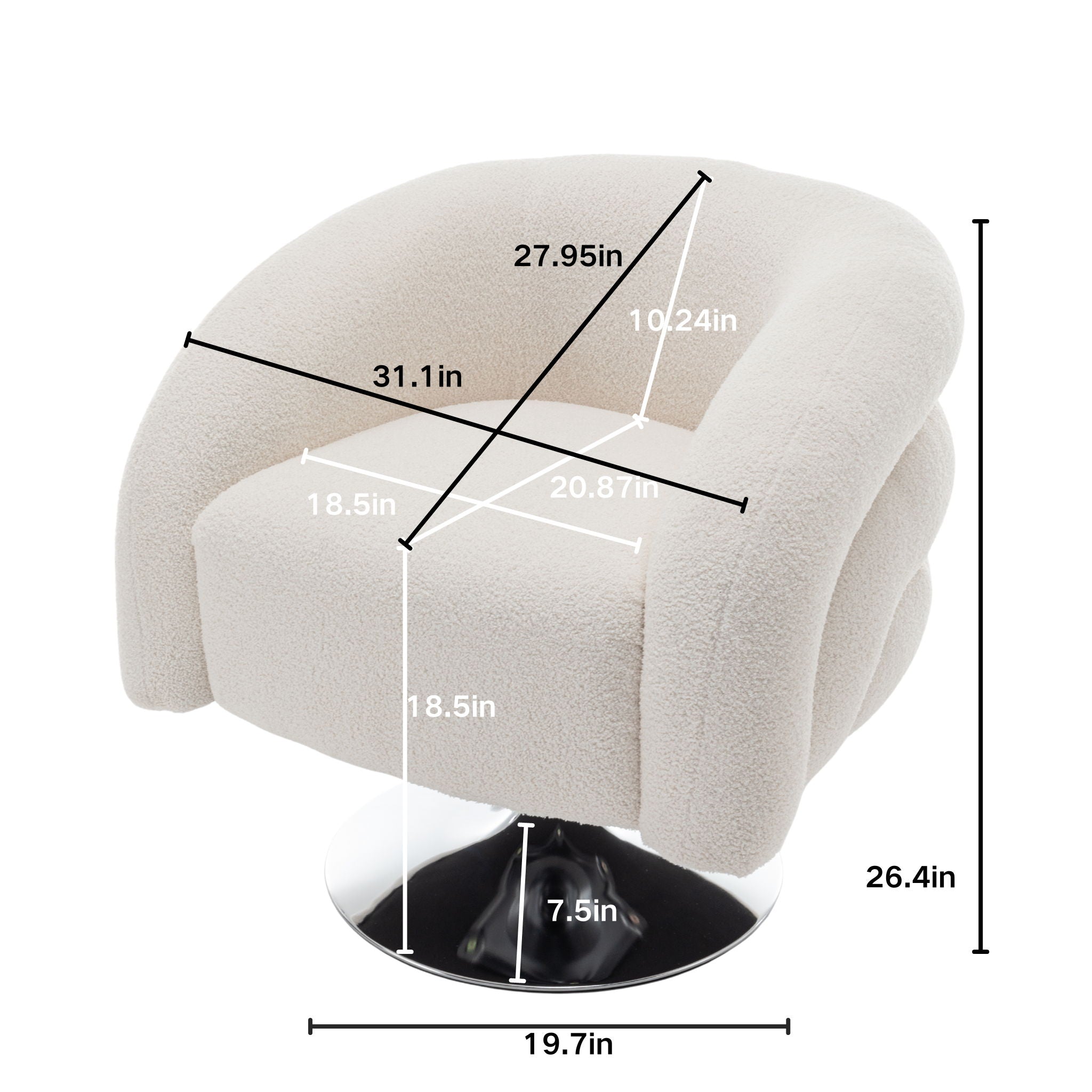 Modern Style Single Swivel Sofa Chair, Teddy Upholstered Single Sofa With Round And Fluffy Reading Chair, Suitable For Living Room