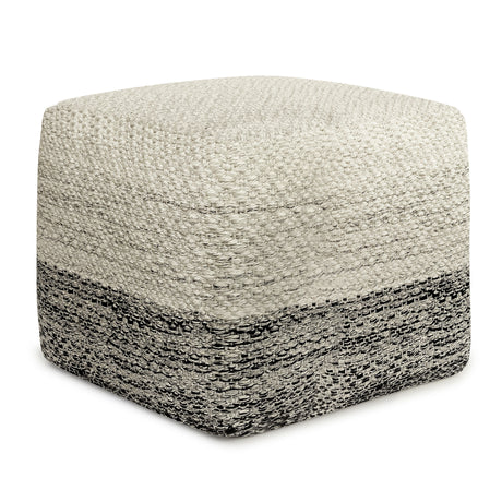 Macie - Square Woven Outdoor / Indoor Pouf - Gray / White by Simpli-Home | Bel Furniture